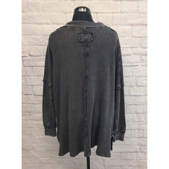 We The Free Women's Oversized Travis Polo Waffle Knit Top in Charcoal Black S - Picture 4 of 9